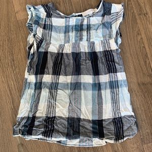 XS Loft short sleeved blouse in blues and white plaid pattern